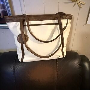 Everyday Two-Tone White and Brown Tote